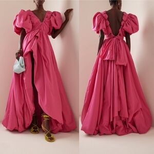 Aje Manifestation Puff Sleeve High Low Maxi Dress Gown Fuchsia Pink